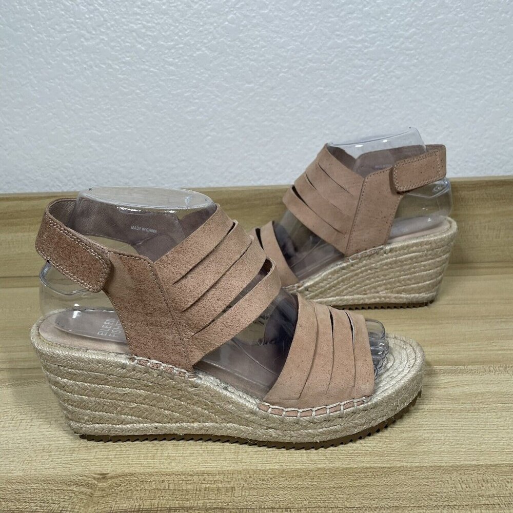 Eileen Fisher Largo Espadrille Wedge Sandal Women's 7.5 Nubuck Latte